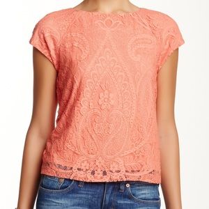 Alice + Olivia Coral Floral Lace Boxy Tee